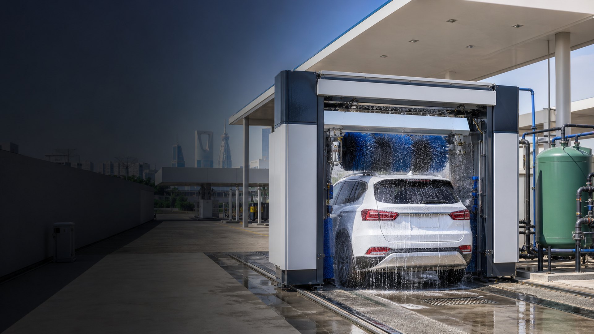 Automatic car wash system at a service station