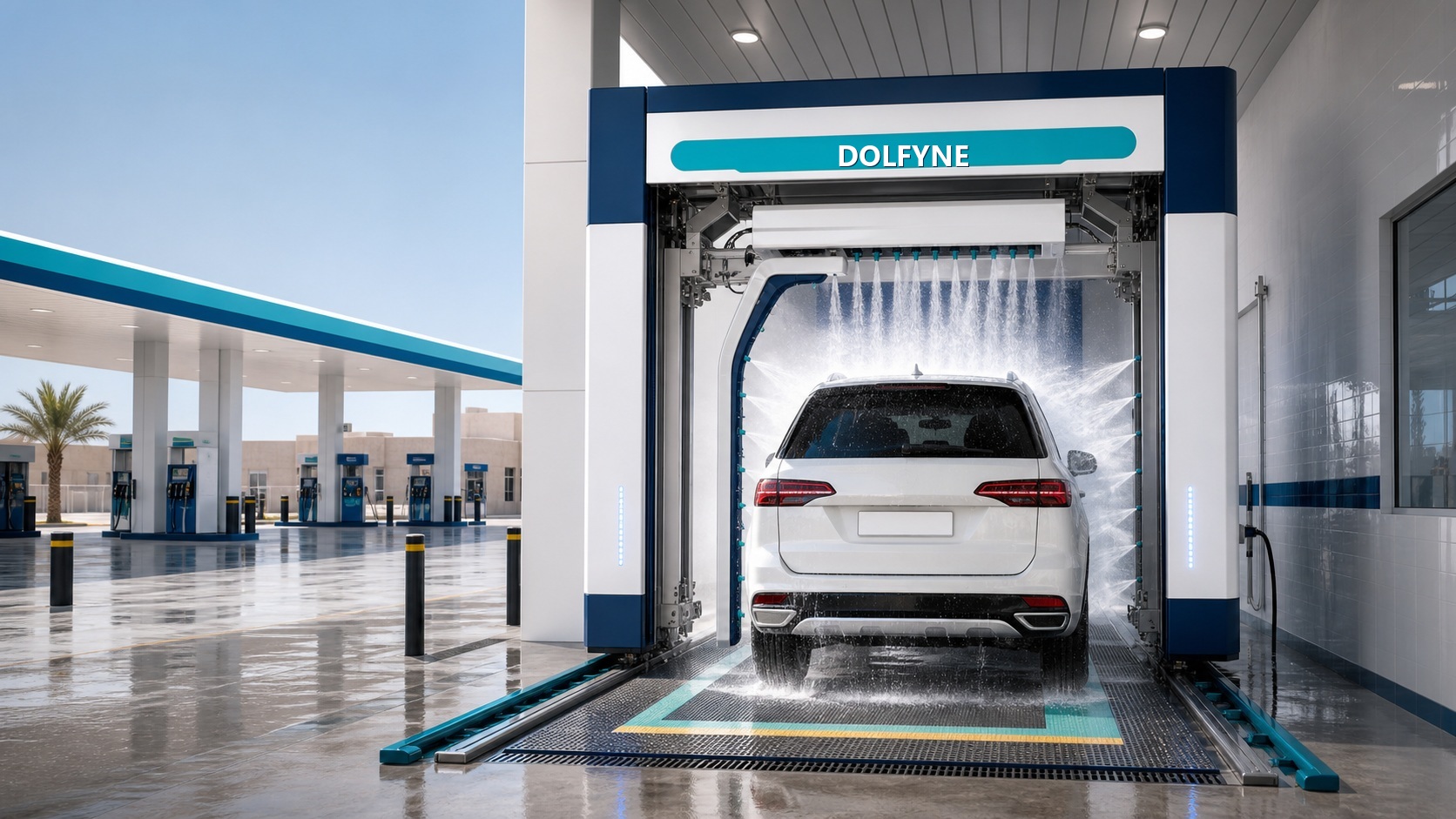 Automatic car wash system at a service station