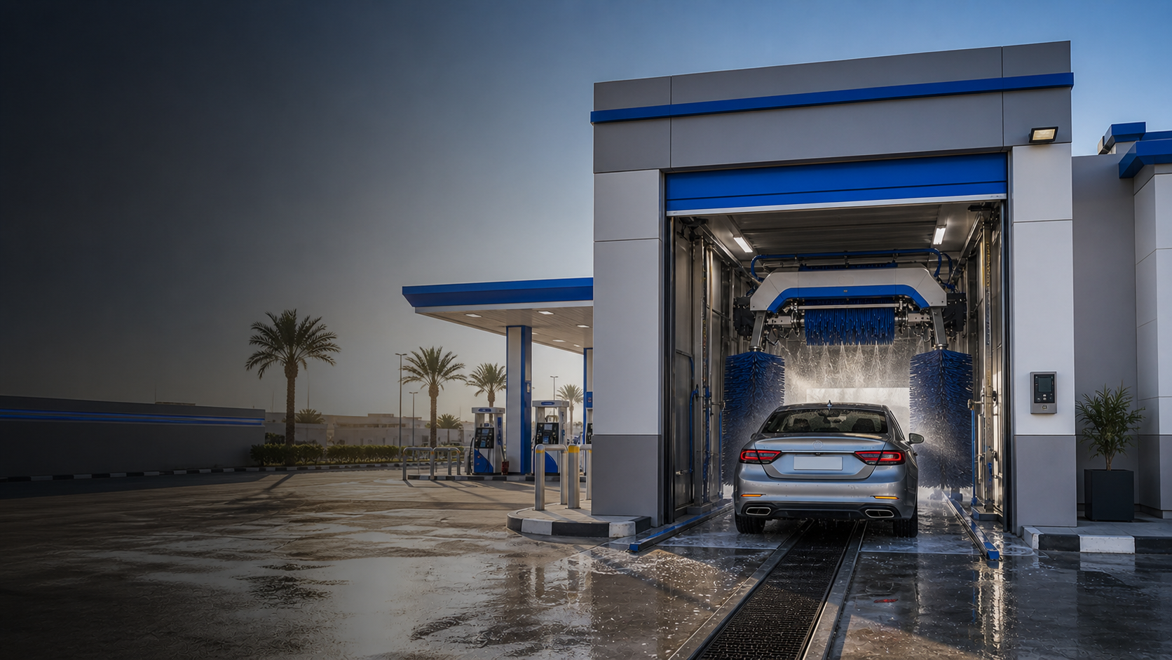 Automatic car wash shop beside a Saudi service station